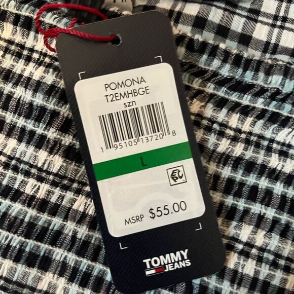 Tommy Jeans Women's Plaid Smocked Scarf Bandeau Top Blue Size Large - Picture 8 of 12